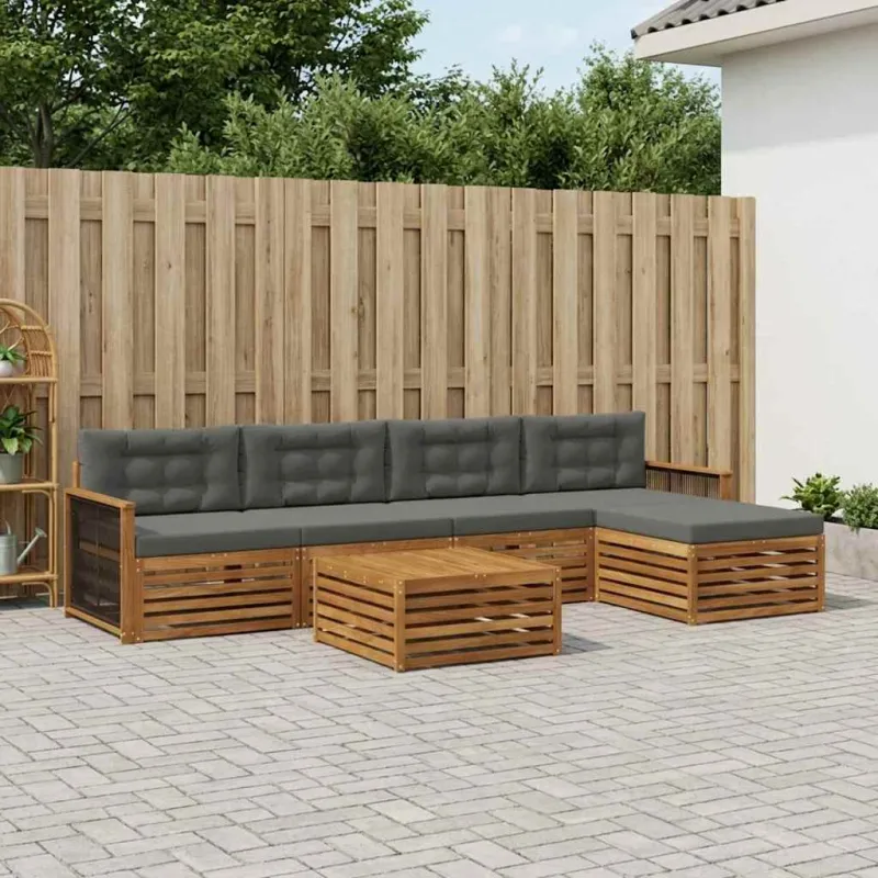 Lauko sofos komplektas su pagalve 6 pcs Natūralus ir antracitas