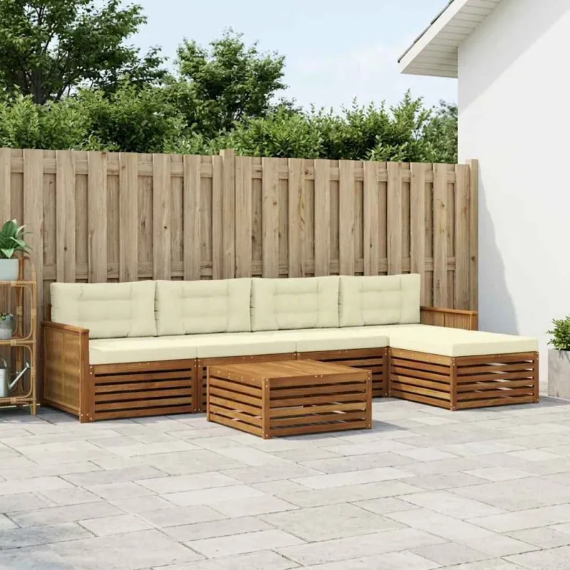 Lauko sofos komplektas su pagalve 6 pcs Natūralus ir grietinėlė