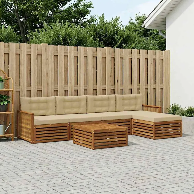 Lauko sofos komplektas su pagalve 6 pcs Natūralus ir bežinis