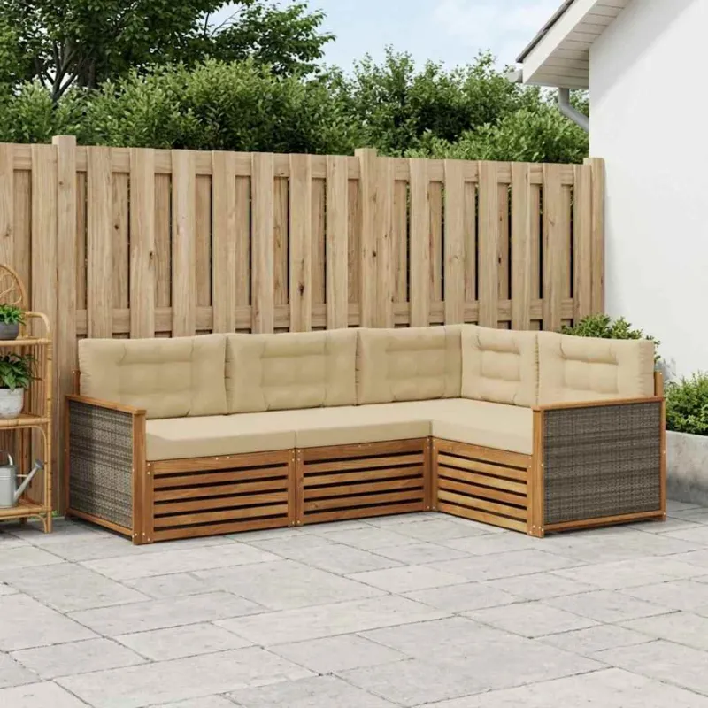 Lauko sofos komplektas su pagalve 4 pcs Natūralus ir bežinis