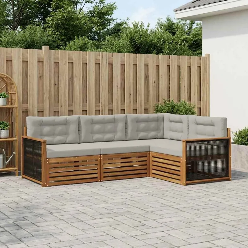 Lauko sofos komplektas 4 pcs Natūrali ir šviesiai pilka