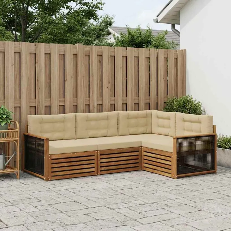 Lauko sofos komplektas su pagalve 4 pcs Natūralus ir bežinis