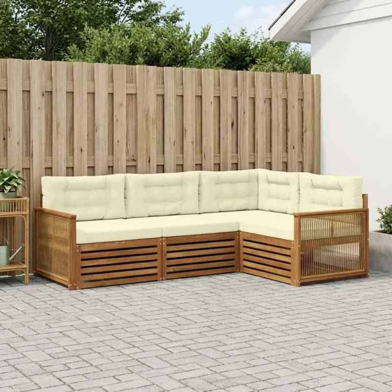 Lauko sofos komplektas su pagalve 4 pcs Natūralus ir grietinėlė