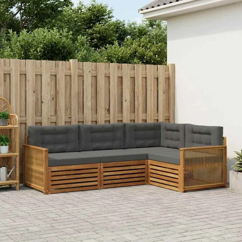 Lauko sofos komplektas su pagalve 4 pcs Natūralus ir antracitas
