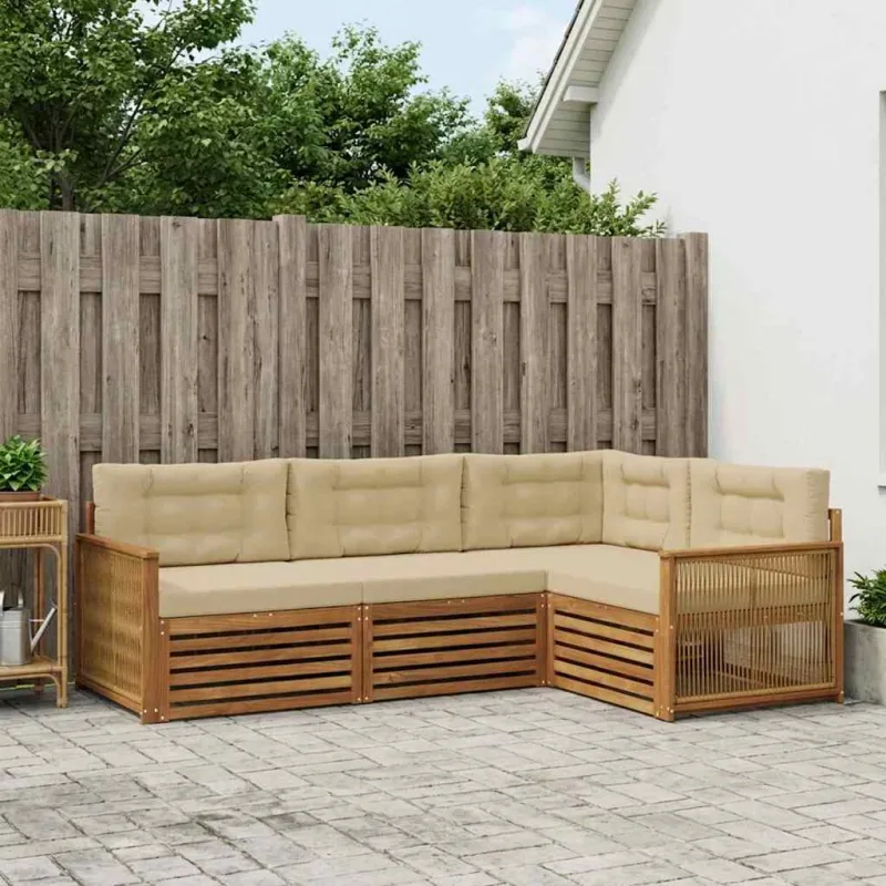 Lauko sofos komplektas su pagalve 4 pcs Natūralus ir bežinis