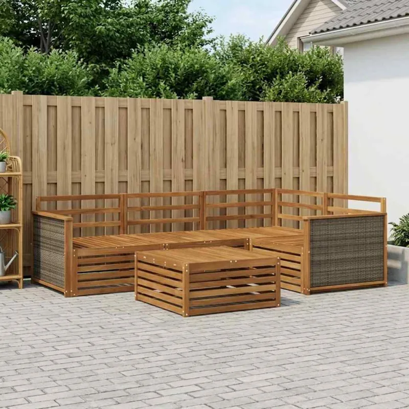 Lauko sofos komplektas 5 pcs Natūrali Kietos akacijos mediena