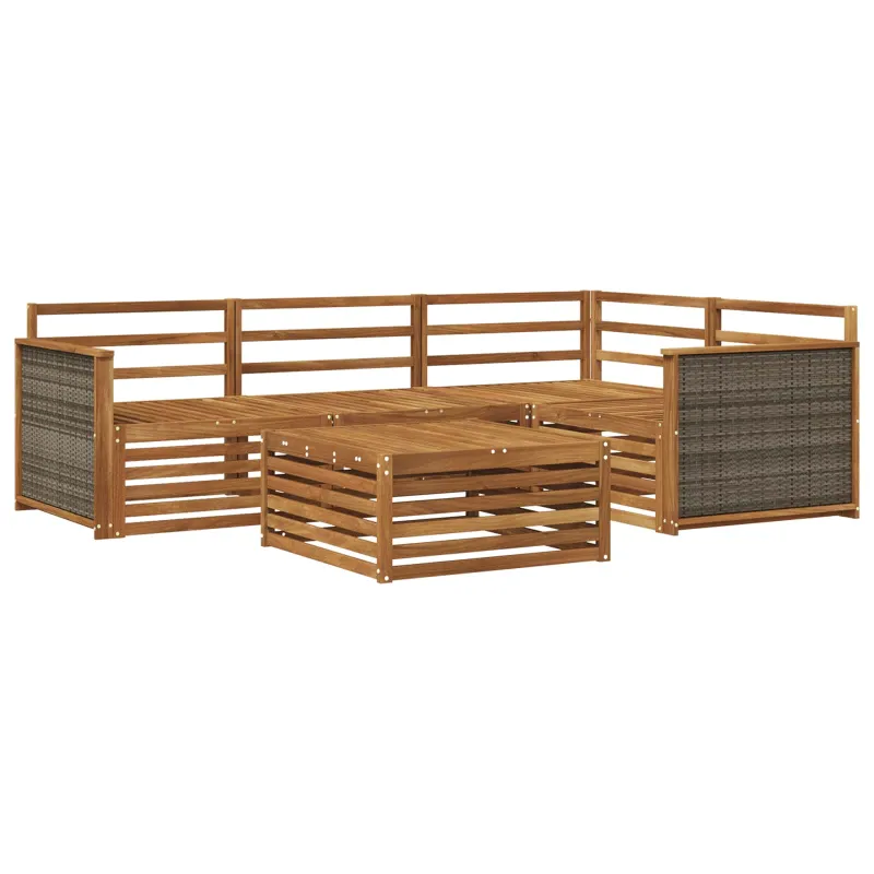 Lauko sofos komplektas 5 pcs Natūrali Kietos akacijos mediena