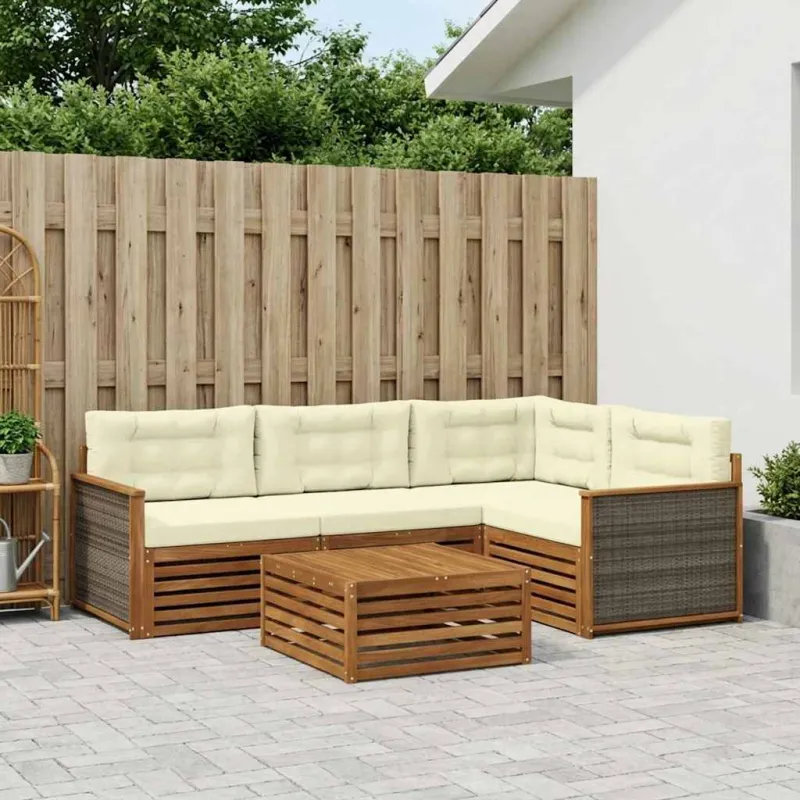 Lauko sofos komplektas su pagalve 5 pcs Natūralus ir grietinėlė