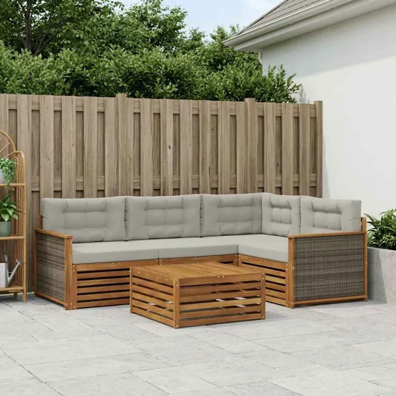 Lauko sofos komplektas 5 pcs Natūrali ir šviesiai pilka