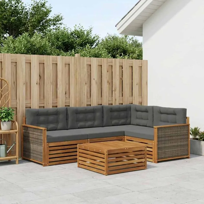 Lauko sofos komplektas su pagalve 5 pcs Natūralus ir antracitas