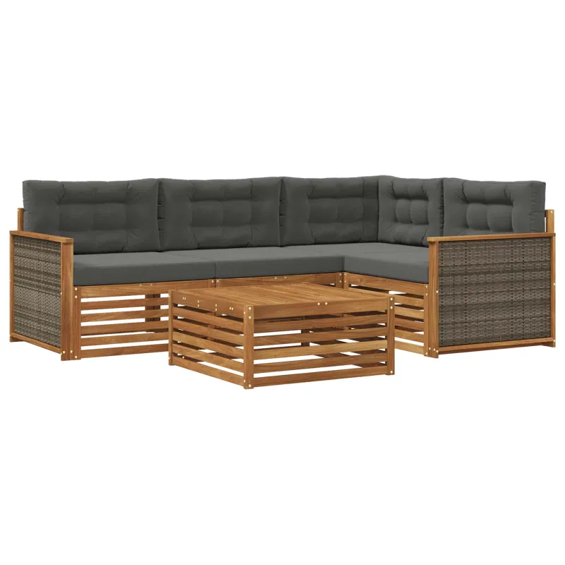 Lauko sofos komplektas su pagalve 5 pcs Natūralus ir antracitas