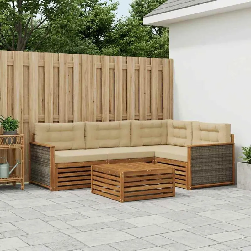 Lauko sofos komplektas su pagalve 5 pcs Natūralus ir bežinis