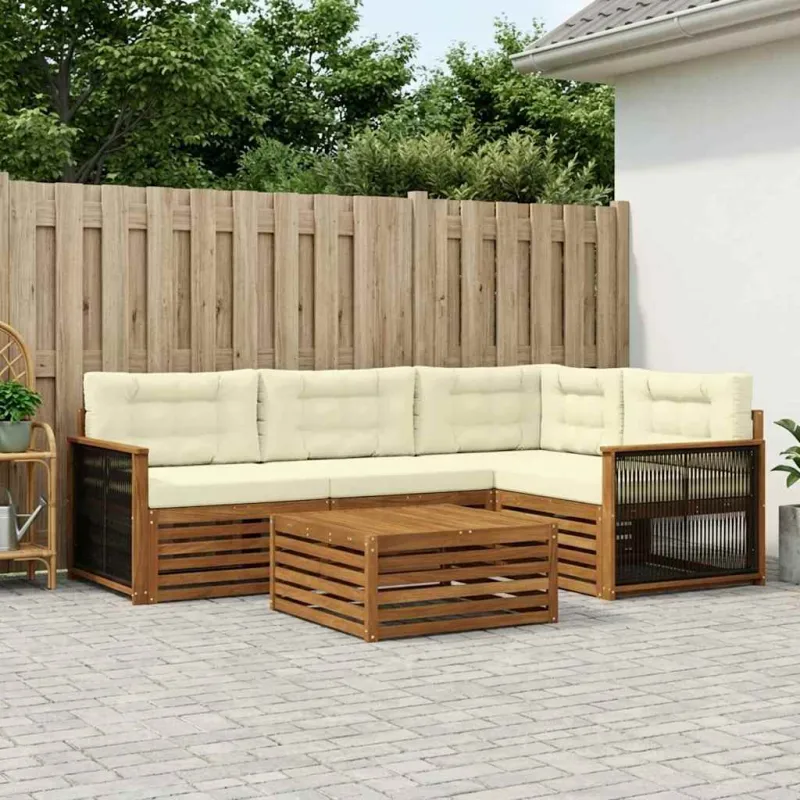 Lauko sofos komplektas su pagalve 5 pcs Natūralus ir grietinėlė