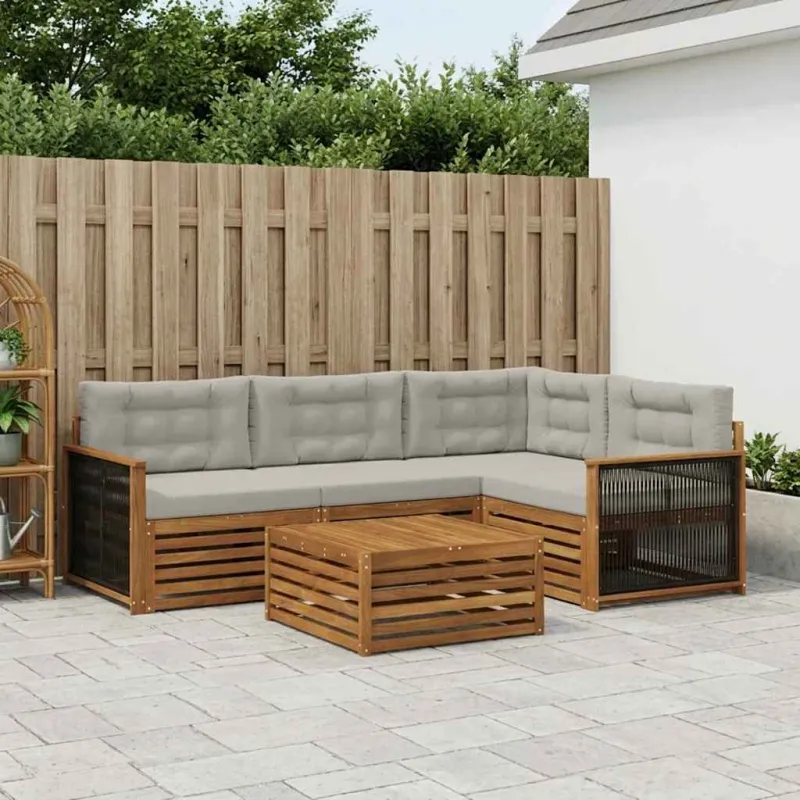 Lauko sofos komplektas 5 pcs Natūrali ir šviesiai pilka
