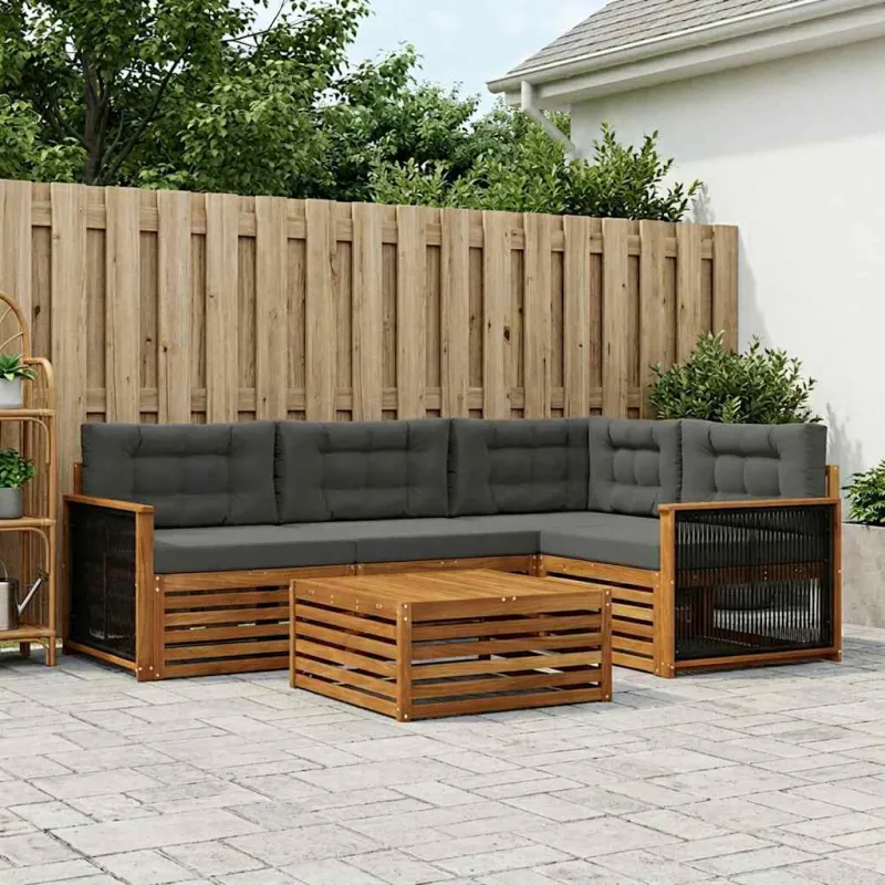 Lauko sofos komplektas su pagalve 5 pcs Natūralus ir antracitas