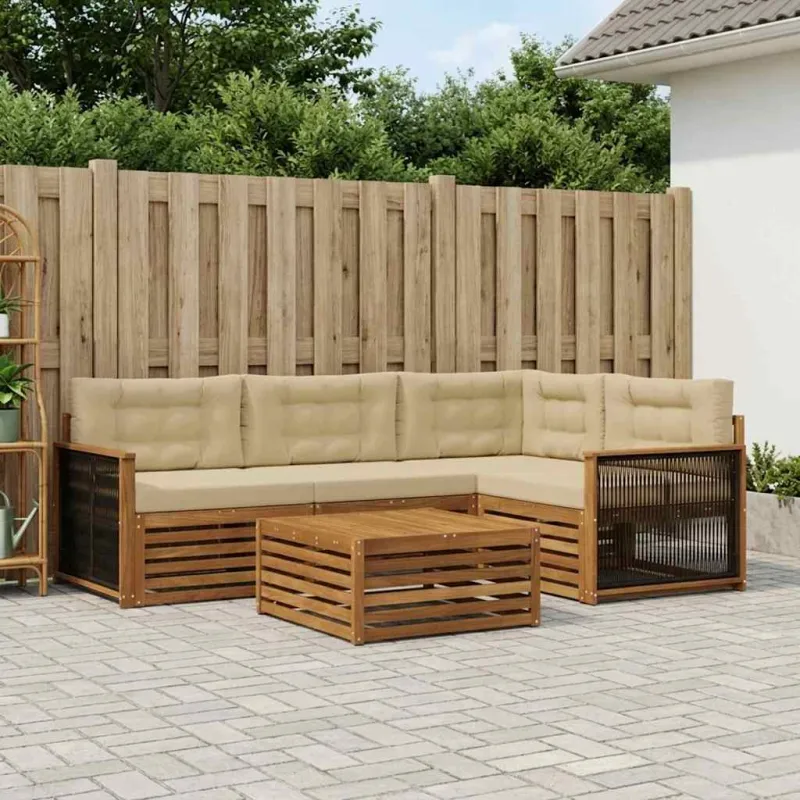 Lauko sofos komplektas su pagalve 5 pcs Natūralus ir bežinis