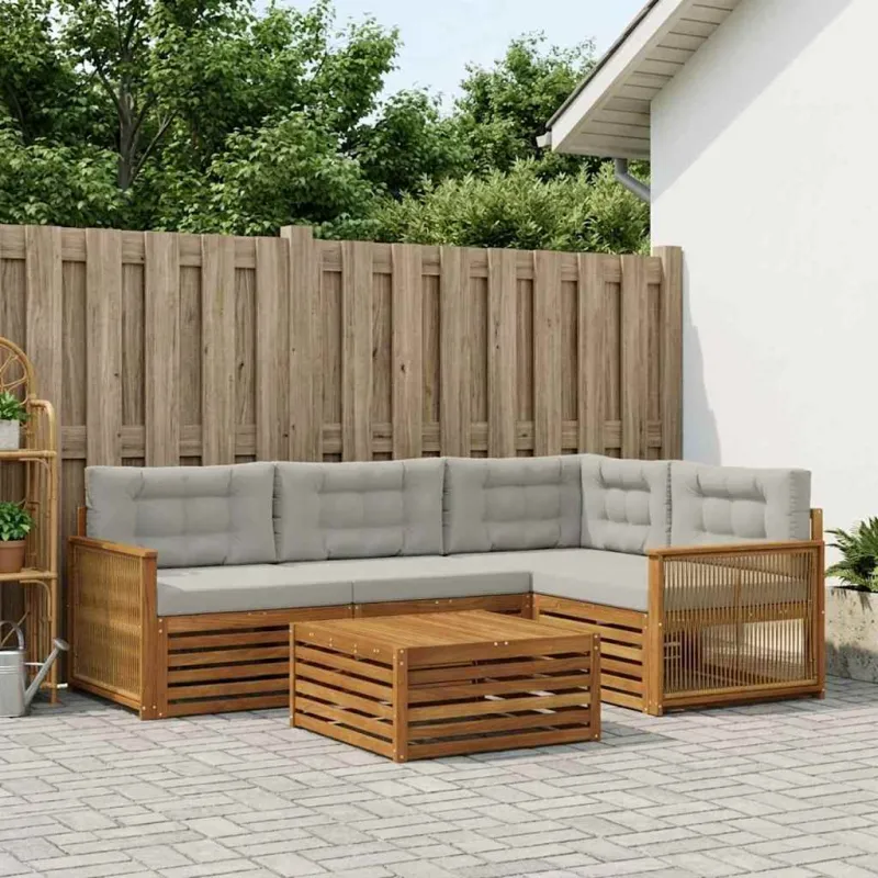 Lauko sofos komplektas 5 pcs Natūrali ir šviesiai pilka