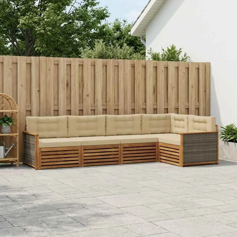 Lauko sofos komplektas su pagalve 5 pcs Natūralus ir bežinis