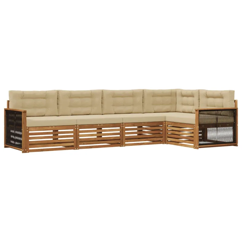 Lauko sofos komplektas su pagalve 5 pcs Natūralus ir bežinis
