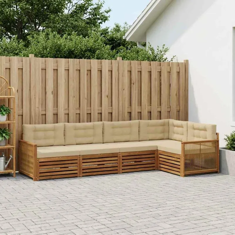 Lauko sofos komplektas su pagalve 5 pcs Natūralus ir bežinis