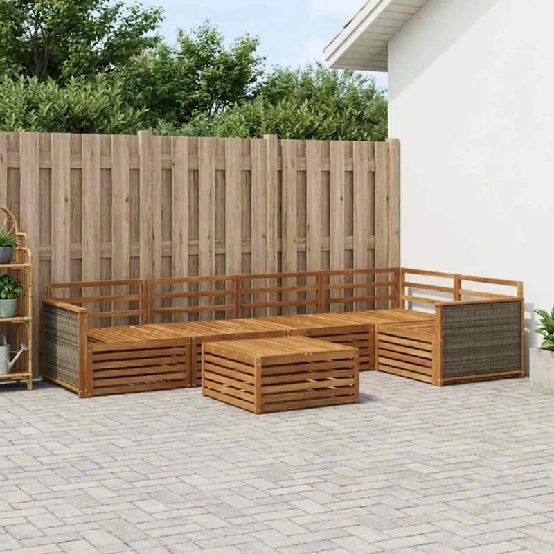 Lauko sofos komplektas 6 pcs Natūrali Kietos akacijos mediena