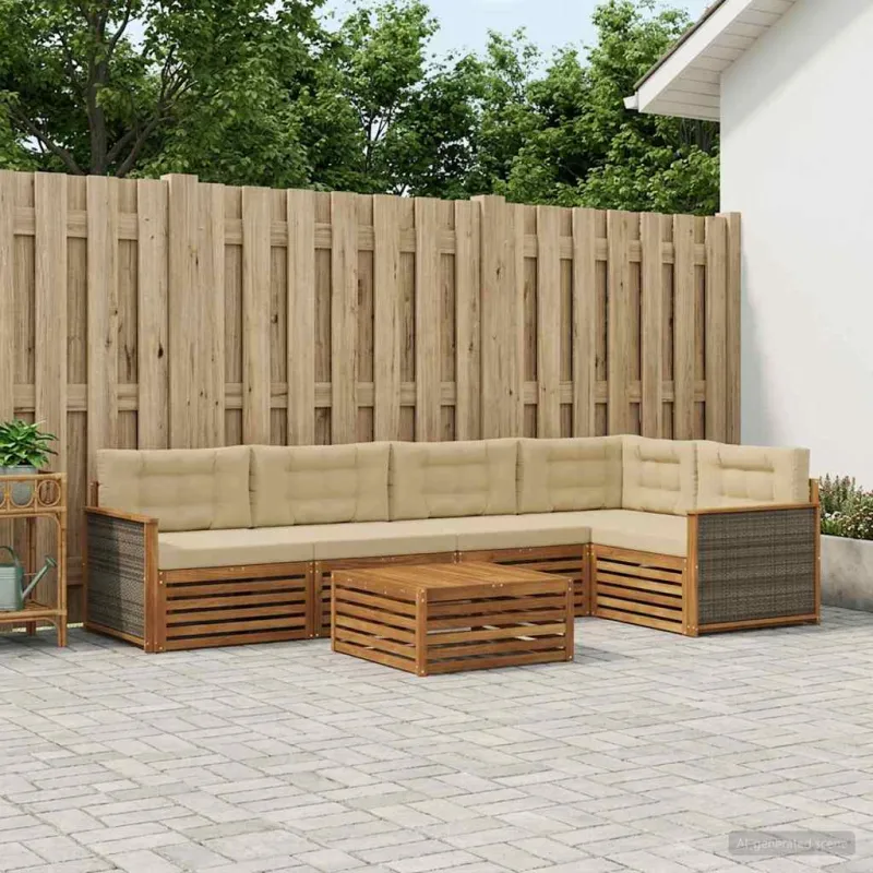 Lauko sofos komplektas su pagalve 6 pcs Natūralus ir bežinis
