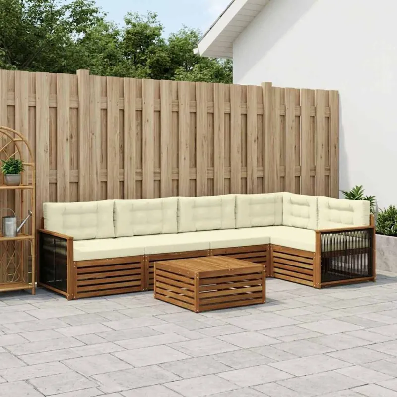 Lauko sofos komplektas su pagalve 6 pcs Natūralus ir grietinėlė