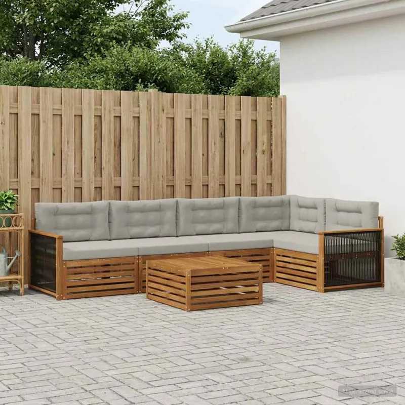 Lauko sofos komplektas 6 pcs Natūrali ir šviesiai pilka