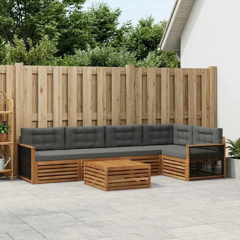 Lauko sofos komplektas su pagalve 6 pcs Natūralus ir antracitas