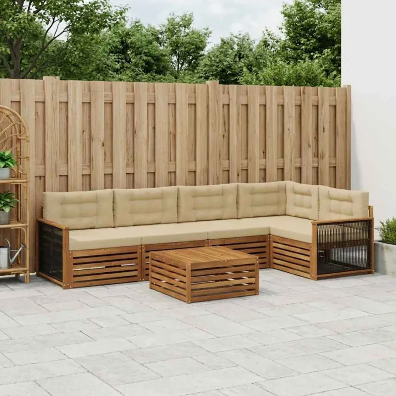 Lauko sofos komplektas su pagalve 6 pcs Natūralus ir bežinis