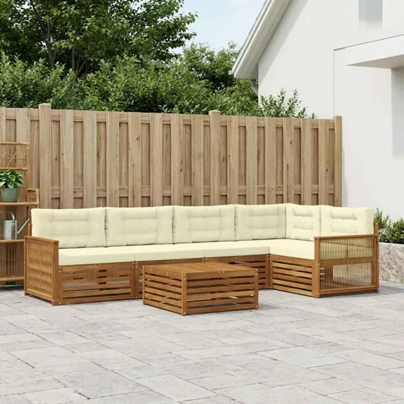 Lauko sofos komplektas su pagalve 6 pcs Natūralus ir grietinėlė