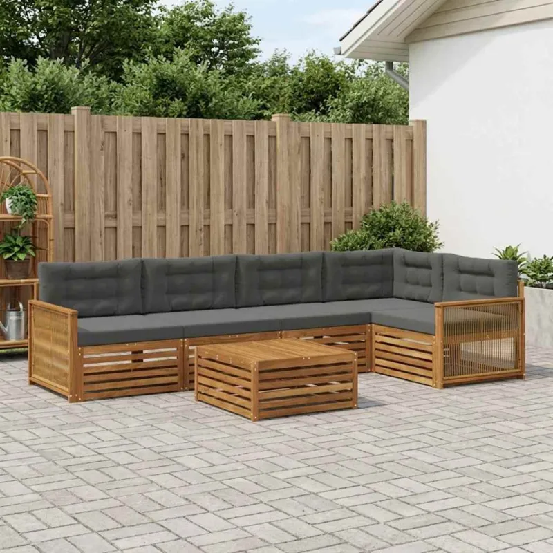 Lauko sofos komplektas su pagalve 6 pcs Natūralus ir antracitas