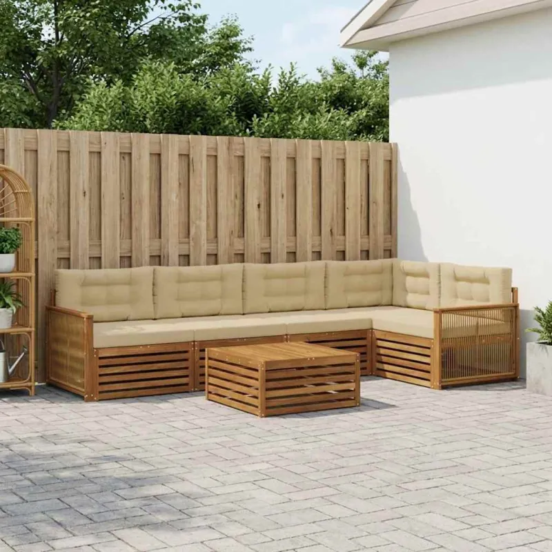 Lauko sofos komplektas su pagalve 6 pcs Natūralus ir bežinis