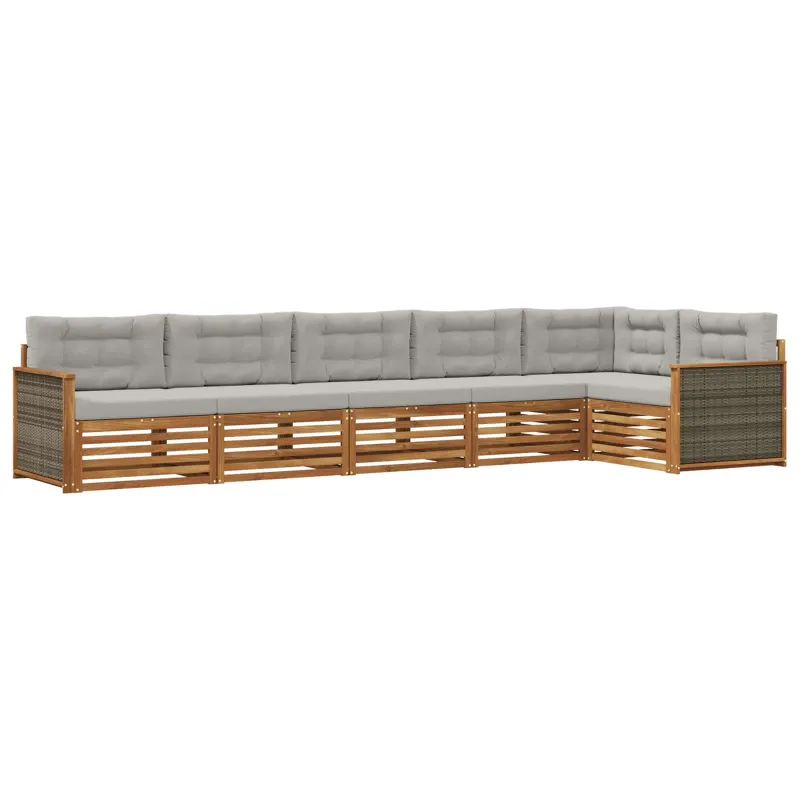 Lauko sofos komplektas 6 pcs Natūrali ir šviesiai pilka