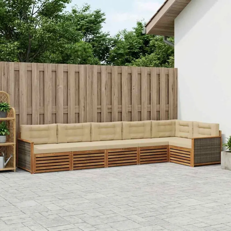 Lauko sofos komplektas su pagalve 6 pcs Natūralus ir bežinis