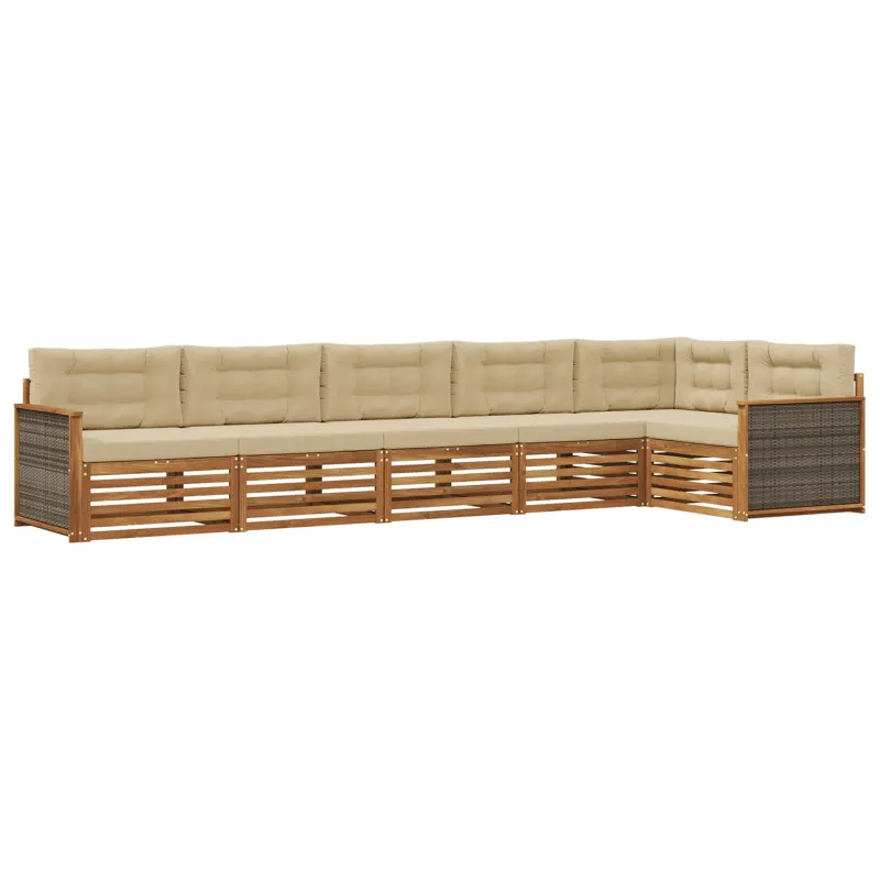 Lauko sofos komplektas su pagalve 6 pcs Natūralus ir bežinis