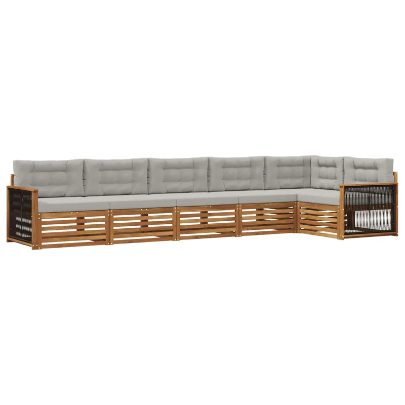 Lauko sofos komplektas 6 pcs Natūrali ir šviesiai pilka