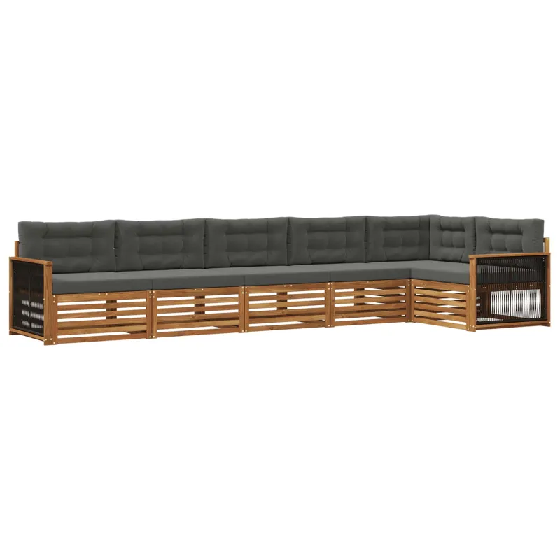 Lauko sofos komplektas su pagalve 6 pcs Natūralus ir antracitas