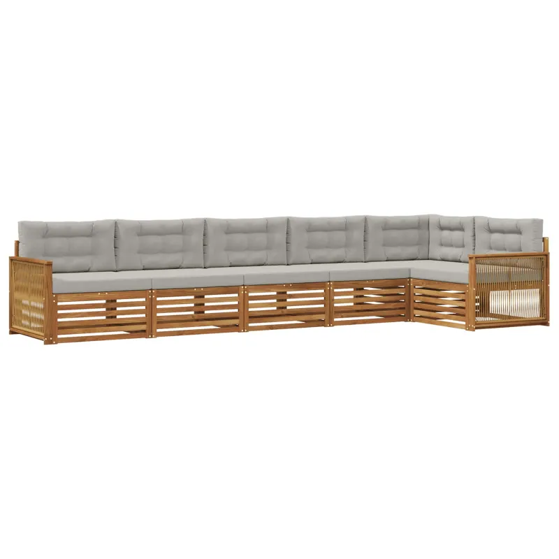 Lauko sofos komplektas 6 pcs Natūrali ir šviesiai pilka