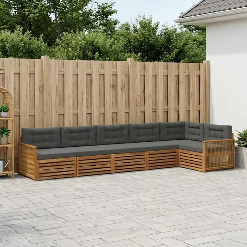 Lauko sofos komplektas su pagalve 6 pcs Natūralus ir antracitas