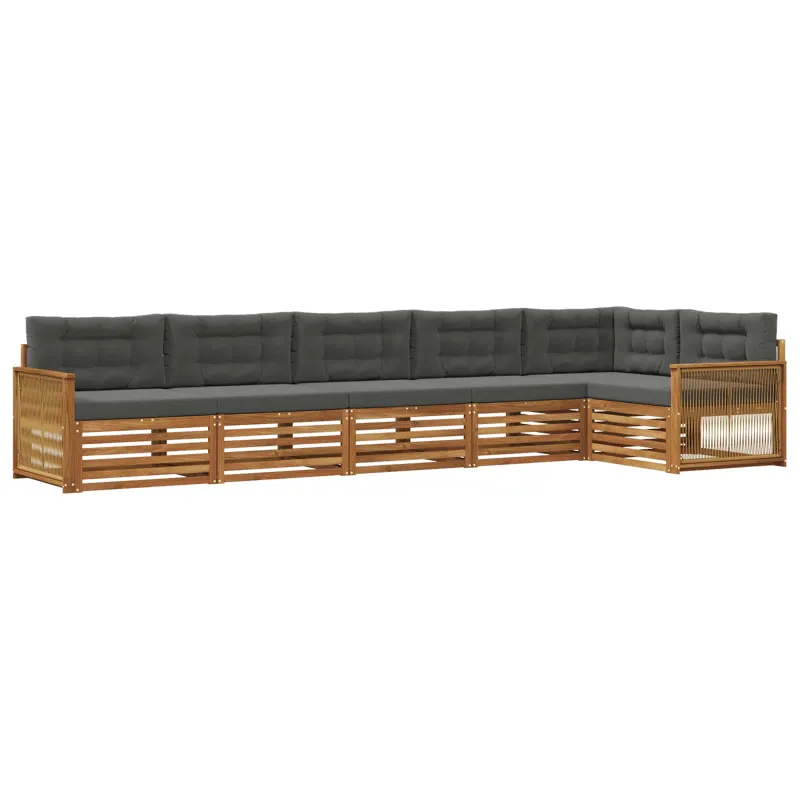 Lauko sofos komplektas su pagalve 6 pcs Natūralus ir antracitas