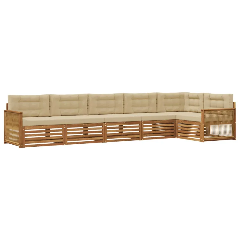 Lauko sofos komplektas su pagalve 6 pcs Natūralus ir bežinis