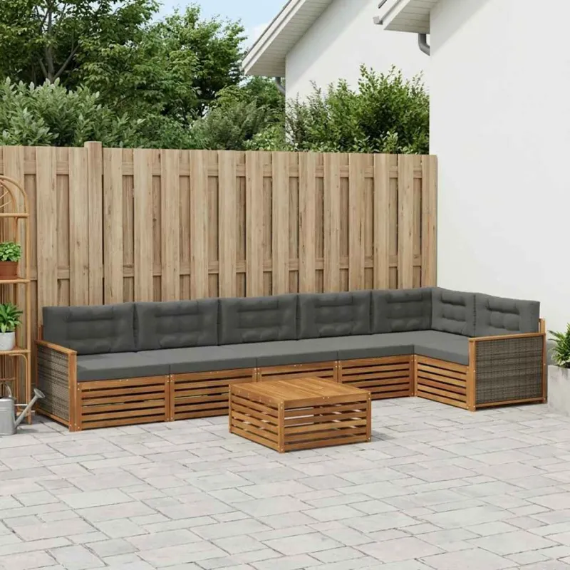 Lauko sofos komplektas su pagalve 7 pcs Natūralus ir antracitas