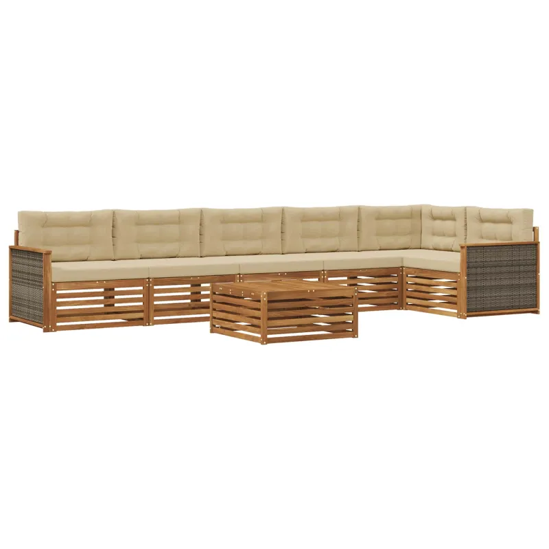 Lauko sofos komplektas su pagalve 7 pcs Natūralus ir bežinis
