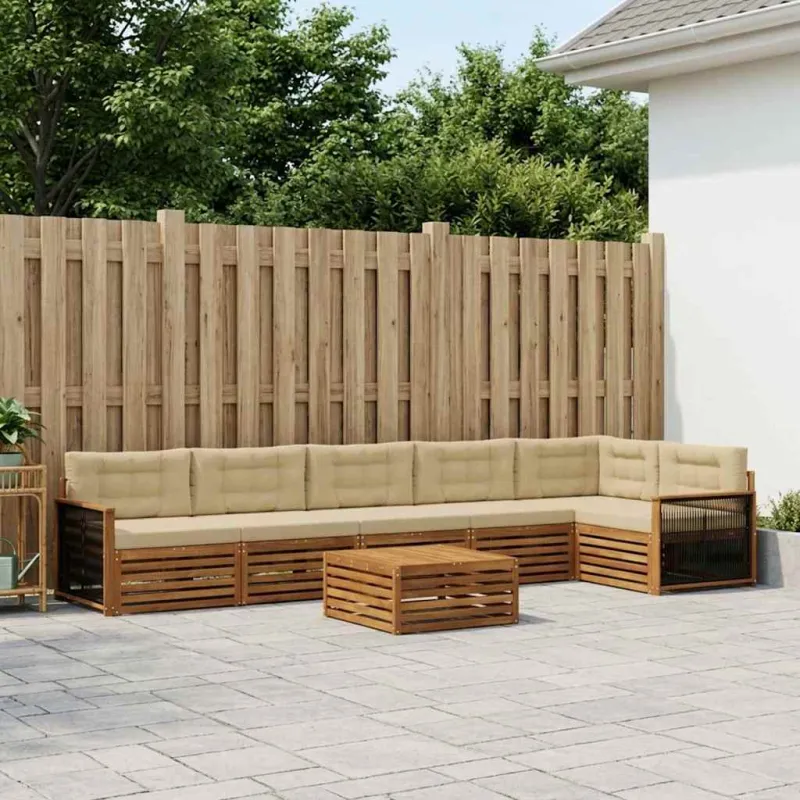 Lauko sofos komplektas su pagalve 7 pcs Natūralus ir bežinis