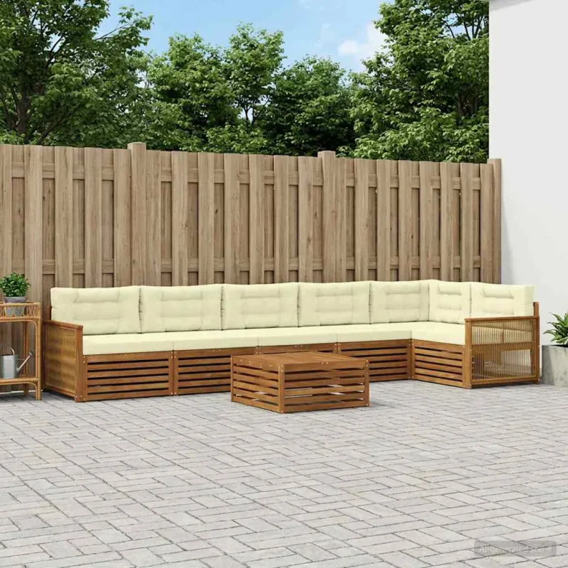Lauko sofos komplektas su pagalve 7 pcs Natūralus ir grietinėlė