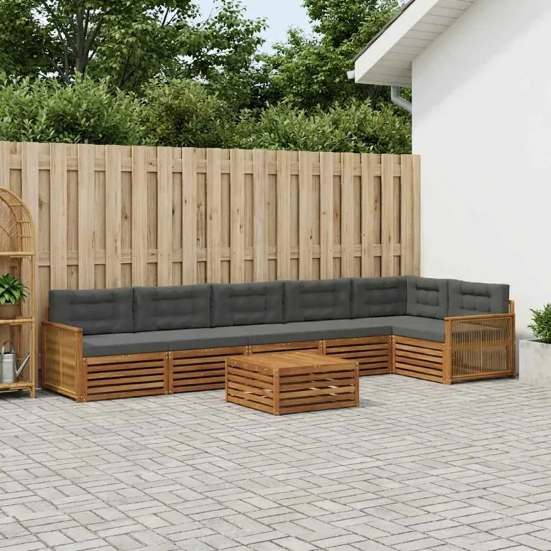 Lauko sofos komplektas su pagalve 7 pcs Natūralus ir antracitas