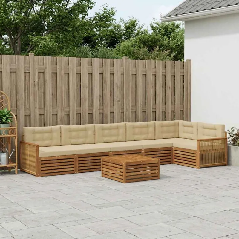 Lauko sofos komplektas su pagalve 7 pcs Natūralus ir bežinis