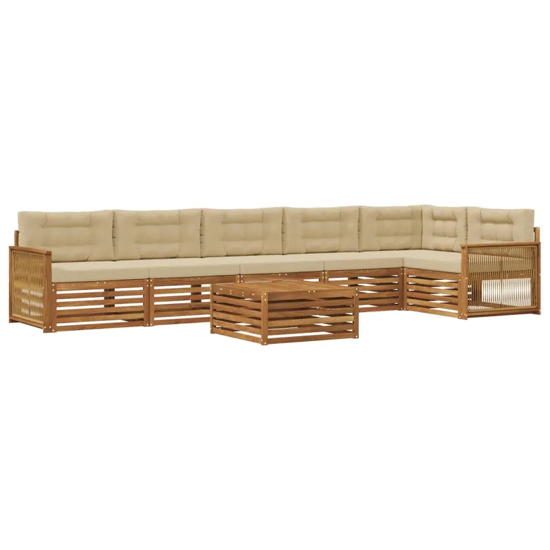 Lauko sofos komplektas su pagalve 7 pcs Natūralus ir bežinis
