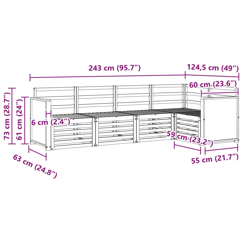 Sekcijos sofų komplektas 4 pcs Natūrali Kietos akacijos mediena